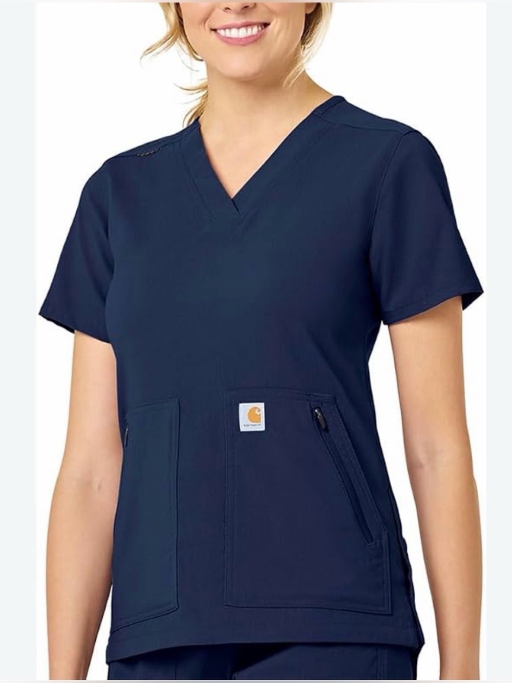 Carhartt Women's Rugged Flex Modern Fit 4-Pocket V-Neck Scrub Top in navy blue